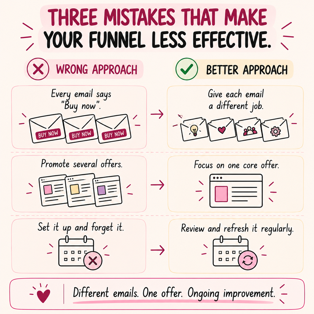 infographic on mistakes in an evergreen email sales funnel