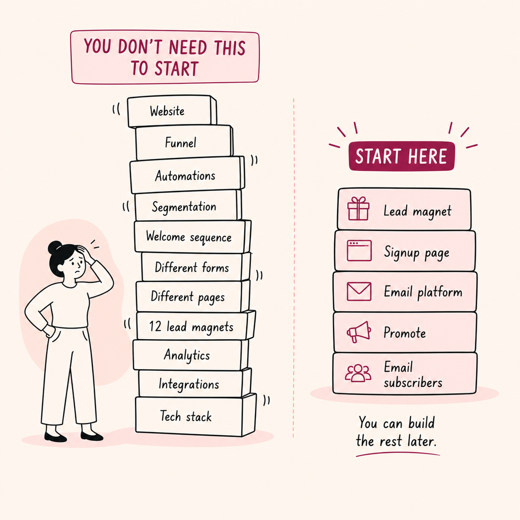what you dont need to start an email list visual